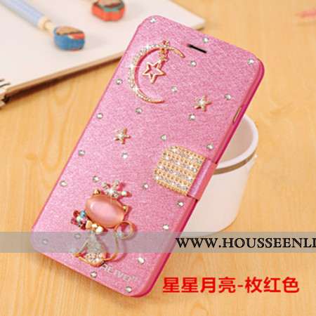 Housse Xiaomi Redmi Note 5 Cuir Protection Coque Strass Téléphone Portable Incassable Rouge Rose