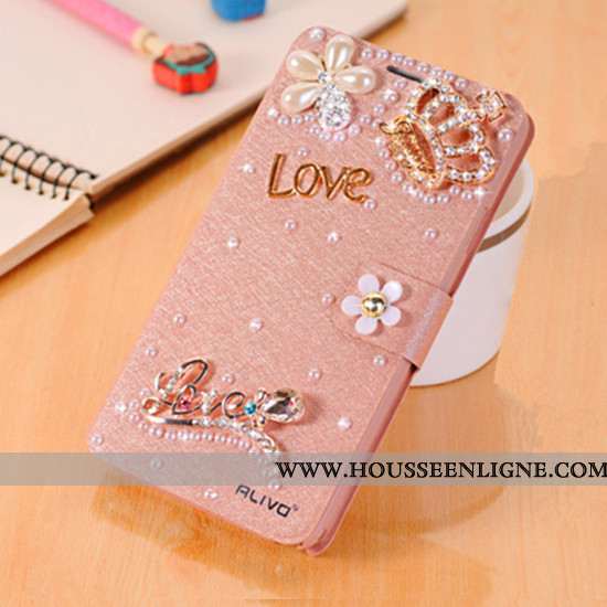 Housse Xiaomi Redmi Note 5 Cuir Protection Coque Strass Téléphone Portable Incassable Rouge Rose