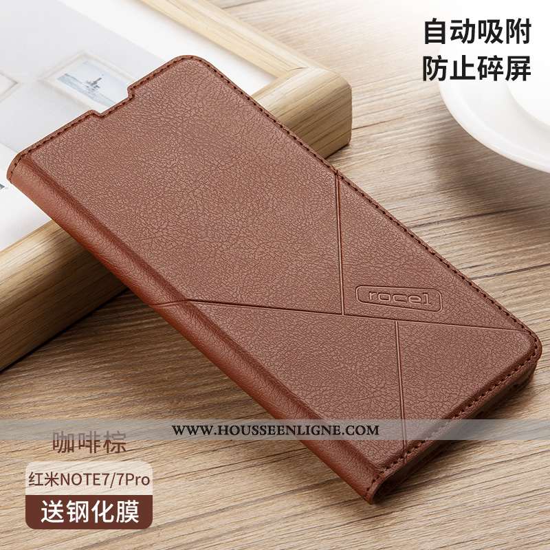 Housse Xiaomi Redmi Note 7 Personnalité Cuir Tout Compris Silicone Étui Coque Marron