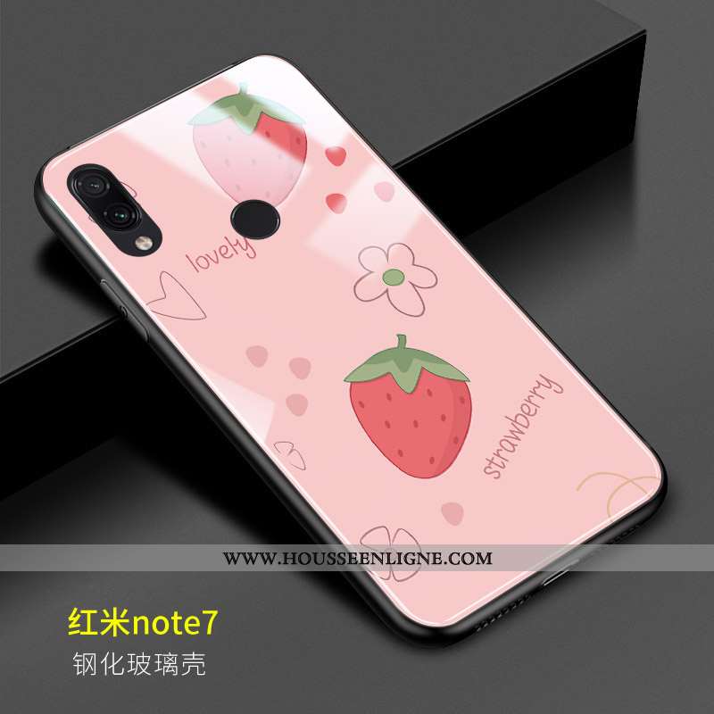 Housse Xiaomi Redmi Note 7 Verre Personnalité Étui Rose Coque Frais Incassable