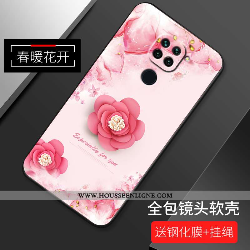Housse Xiaomi Redmi Note 9 Silicone Protection Nouveau Étui Coque Fleur Incassable Rose