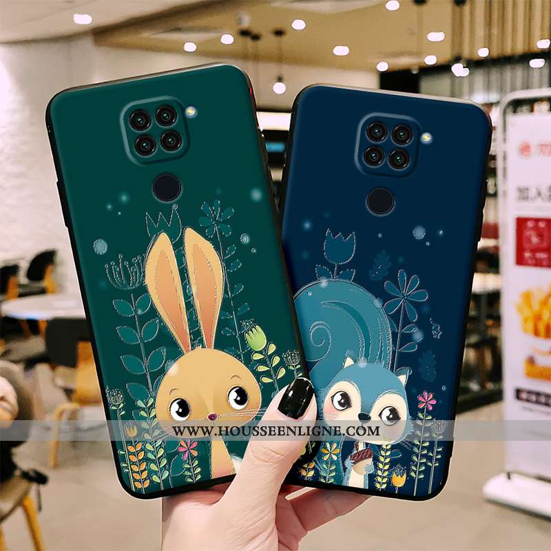 Housse Xiaomi Redmi Note 9 Vintage Tendance Délavé En Daim Protection Bleu Dessin Animé Étui