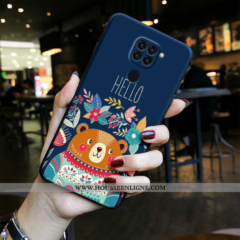 Housse Xiaomi Redmi Note 9 Vintage Tendance Délavé En Daim Protection Bleu Dessin Animé Étui