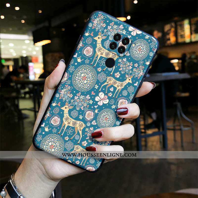 Housse Xiaomi Redmi Note 9 Vintage Tendance Délavé En Daim Protection Bleu Dessin Animé Étui