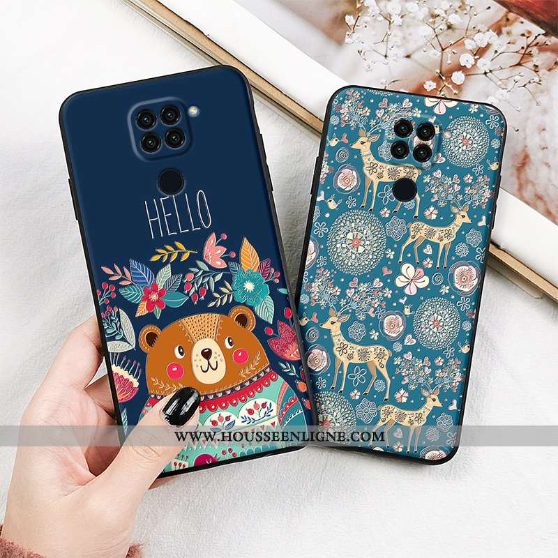 Housse Xiaomi Redmi Note 9 Vintage Tendance Délavé En Daim Protection Bleu Dessin Animé Étui