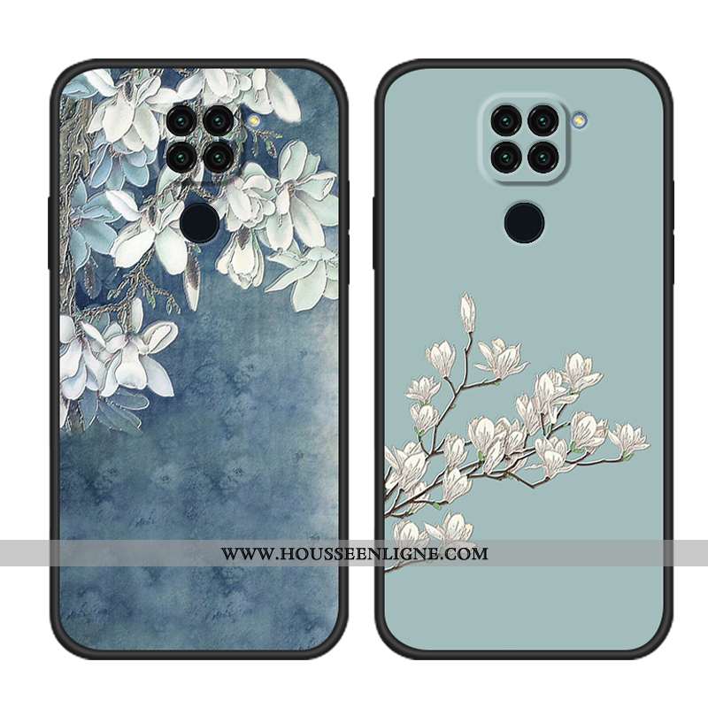 Housse Xiaomi Redmi Note 9 Vintage Tendance Délavé En Daim Protection Bleu Dessin Animé Étui