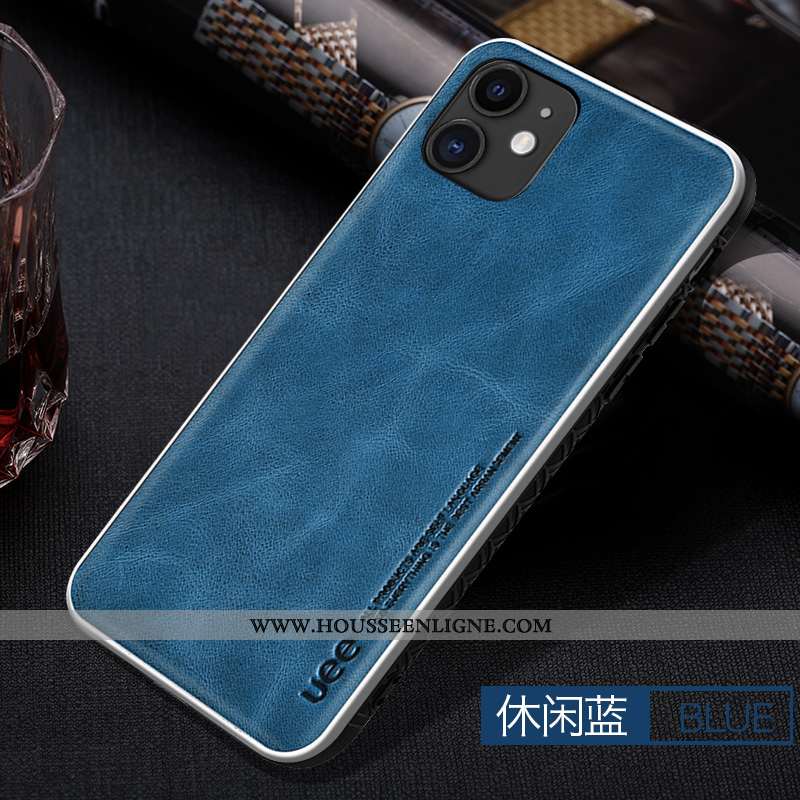 Housse iPhone 11 Cuir Cuir Véritable Qualité Vert Étui Incassable Véritable Bleu