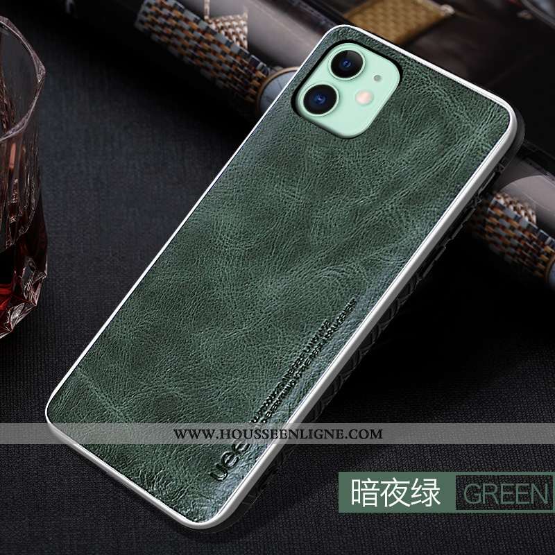 Housse iPhone 11 Cuir Cuir Véritable Qualité Vert Étui Incassable Véritable Bleu
