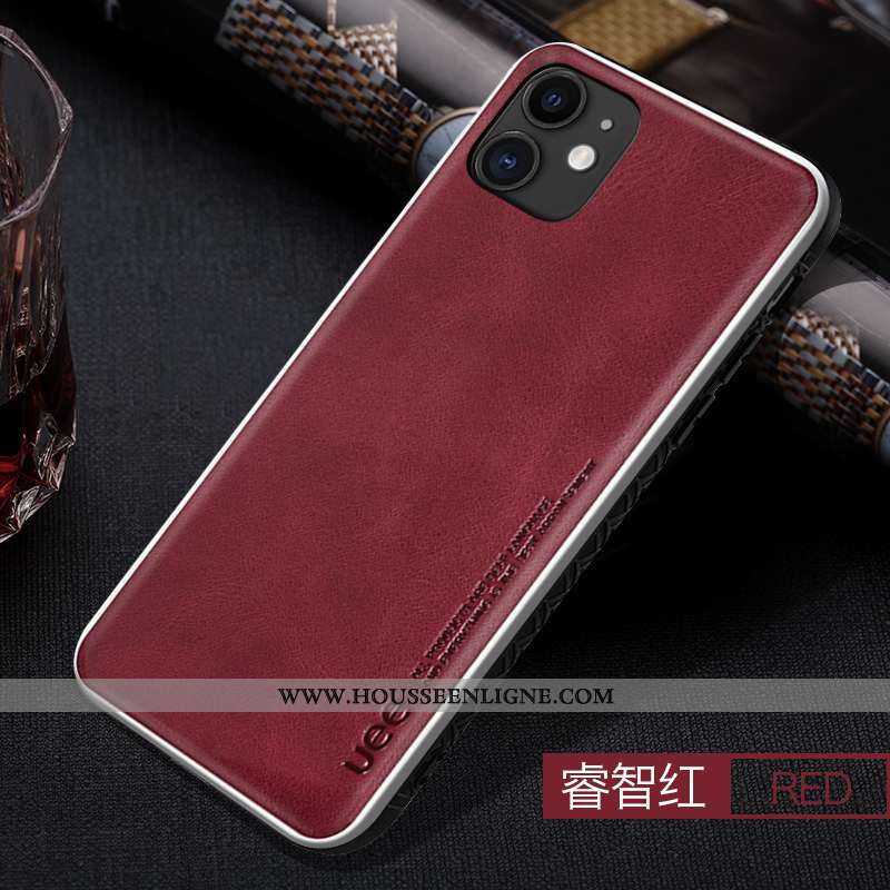 Housse iPhone 11 Cuir Cuir Véritable Qualité Vert Étui Incassable Véritable Bleu