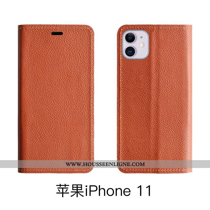 Housse iPhone 11 Cuir Protection Tout Compris Coque Véritable Téléphone Portable Marron