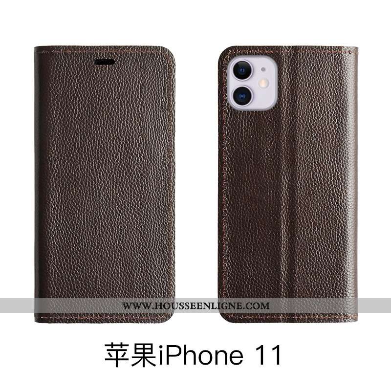 Housse iPhone 11 Cuir Protection Tout Compris Coque Véritable Téléphone Portable Marron