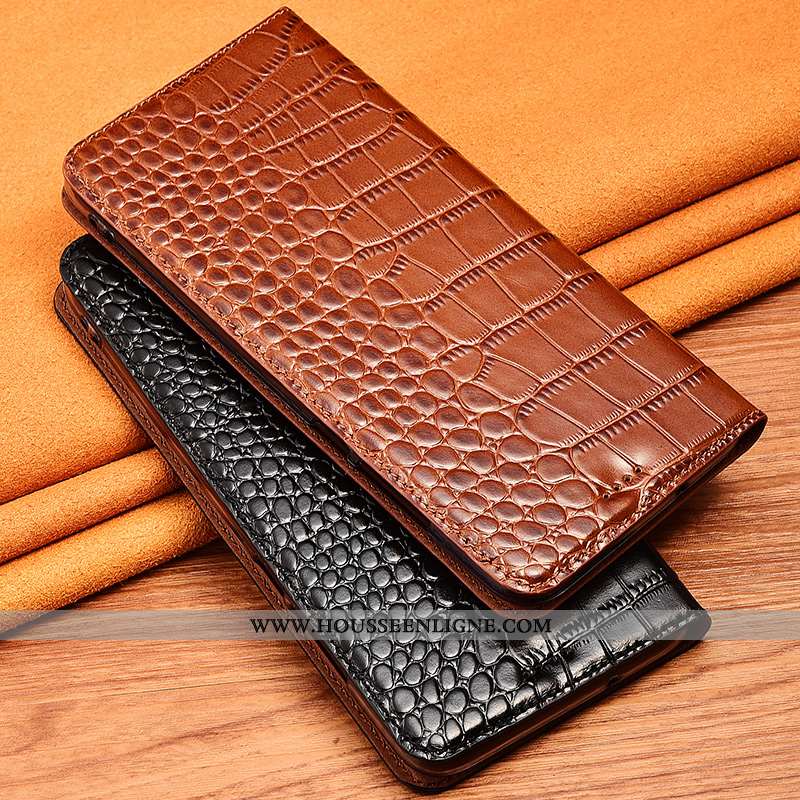 Housse iPhone 11 Cuir Véritable Cuir Crocodile Étui Téléphone Portable Clamshell Protection Marron