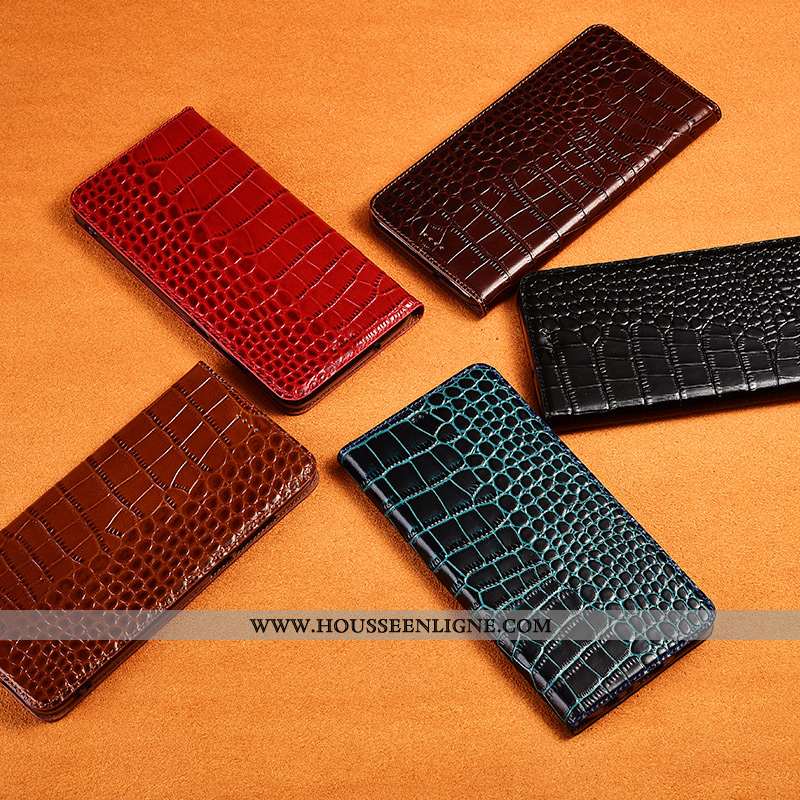 Housse iPhone 11 Cuir Véritable Cuir Crocodile Étui Téléphone Portable Clamshell Protection Marron