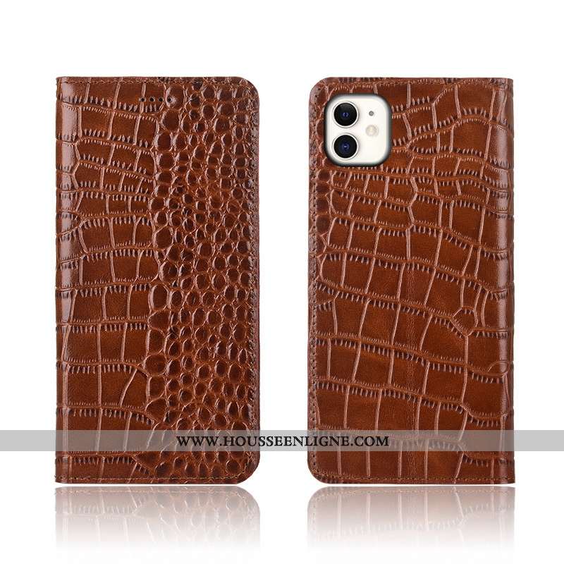 Housse iPhone 11 Cuir Véritable Modèle Fleurie Crocodile Étui Téléphone Portable Silicone Protection