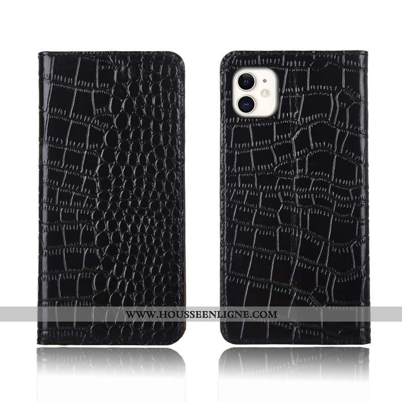 Housse iPhone 11 Cuir Véritable Modèle Fleurie Crocodile Étui Téléphone Portable Silicone Protection