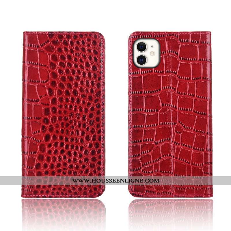 Housse iPhone 11 Cuir Véritable Modèle Fleurie Crocodile Étui Téléphone Portable Silicone Protection