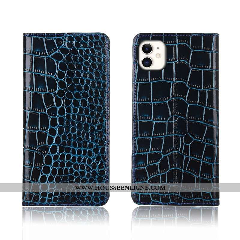 Housse iPhone 11 Cuir Véritable Modèle Fleurie Crocodile Étui Téléphone Portable Silicone Protection