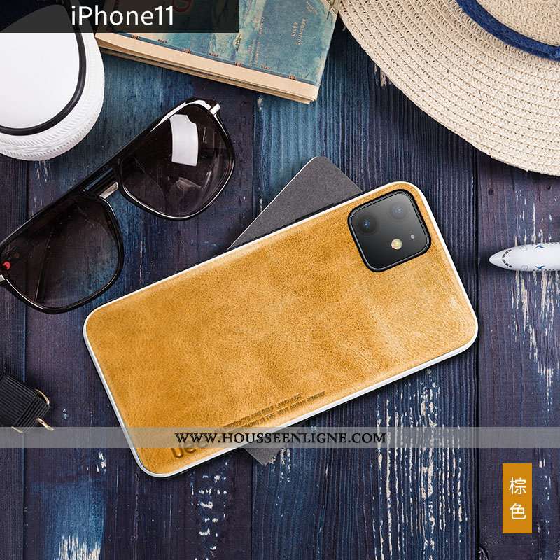Housse iPhone 11 Cuir Véritable Tendance Luxe Nouveau Jaune Cuir Bovins