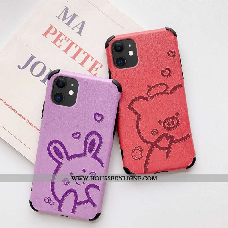 Housse iPhone 11 Dessin Animé Charmant Cuir Téléphone Portable Silicone Incassable Étui Rouge