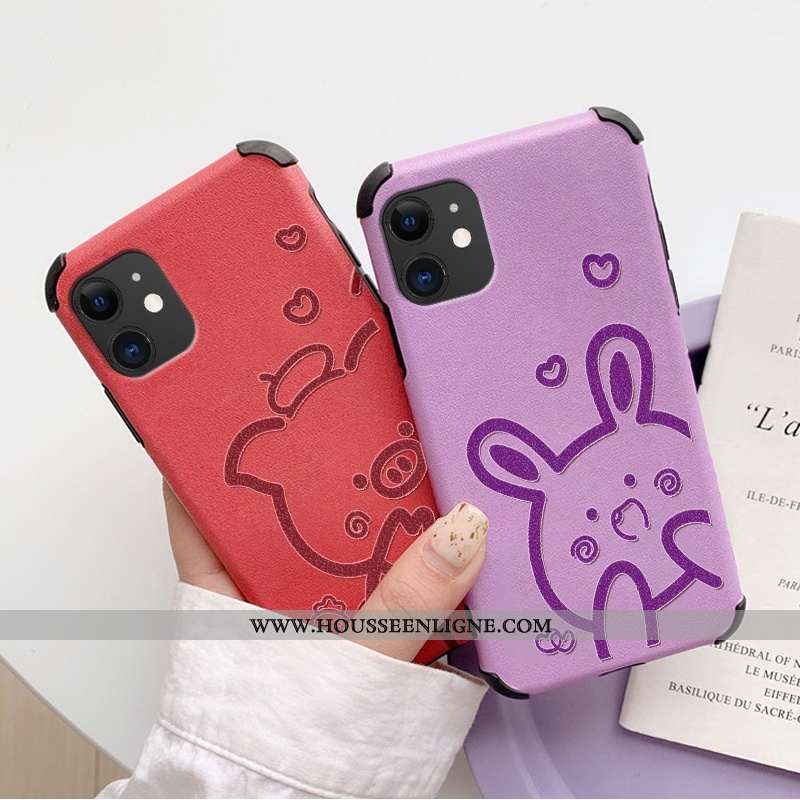 Housse iPhone 11 Dessin Animé Charmant Cuir Téléphone Portable Silicone Incassable Étui Rouge