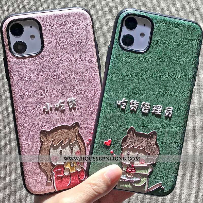 Housse iPhone 11 Dessin Animé Gaufrage Simple Soie Mulberry Téléphone Portable Rose Difficile