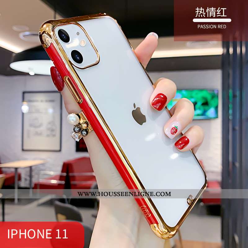 Housse iPhone 11 Personnalité Créatif Luxe Transparent Téléphone Portable Étui Silicone Rouge