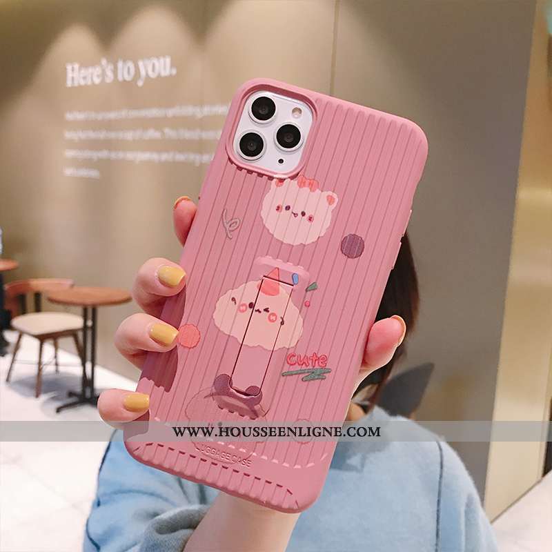 Housse iPhone 11 Pro Charmant Tendance Dessin Animé Chiens Personnalité Incassable Coque Rose