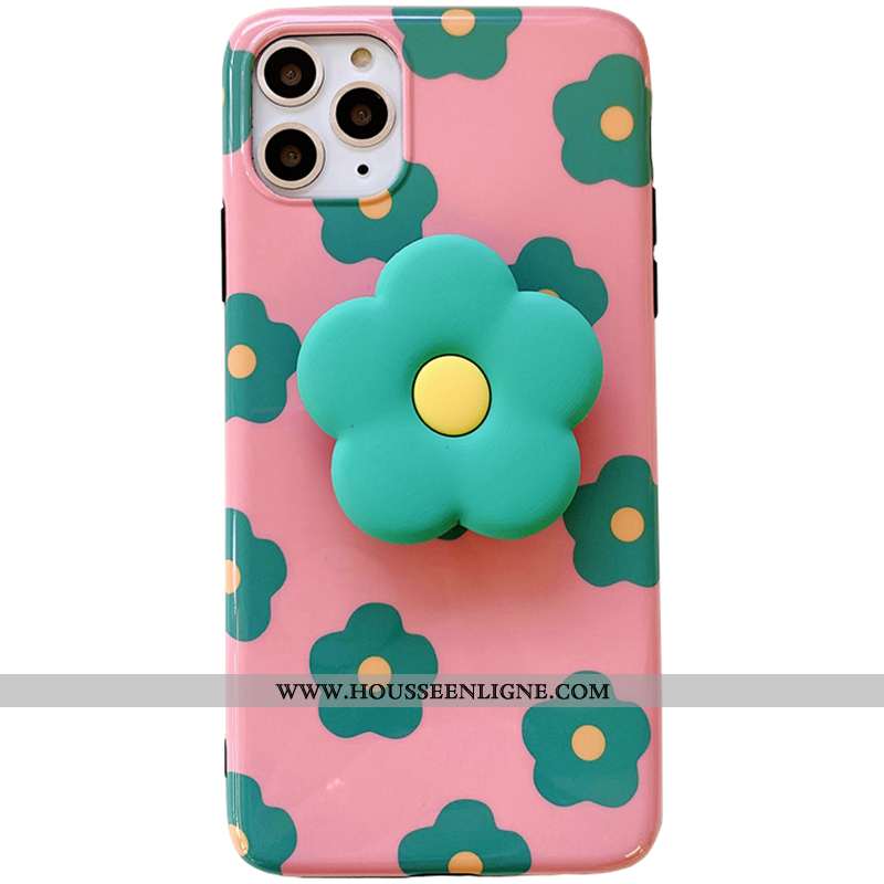 Housse iPhone 11 Pro Max Créatif Tendance Coque Vent Fleurs Silicone Étui Rose