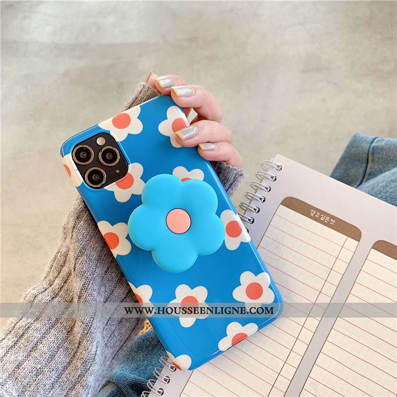 Housse iPhone 11 Pro Max Créatif Tendance Coque Vent Fleurs Silicone Étui Rose