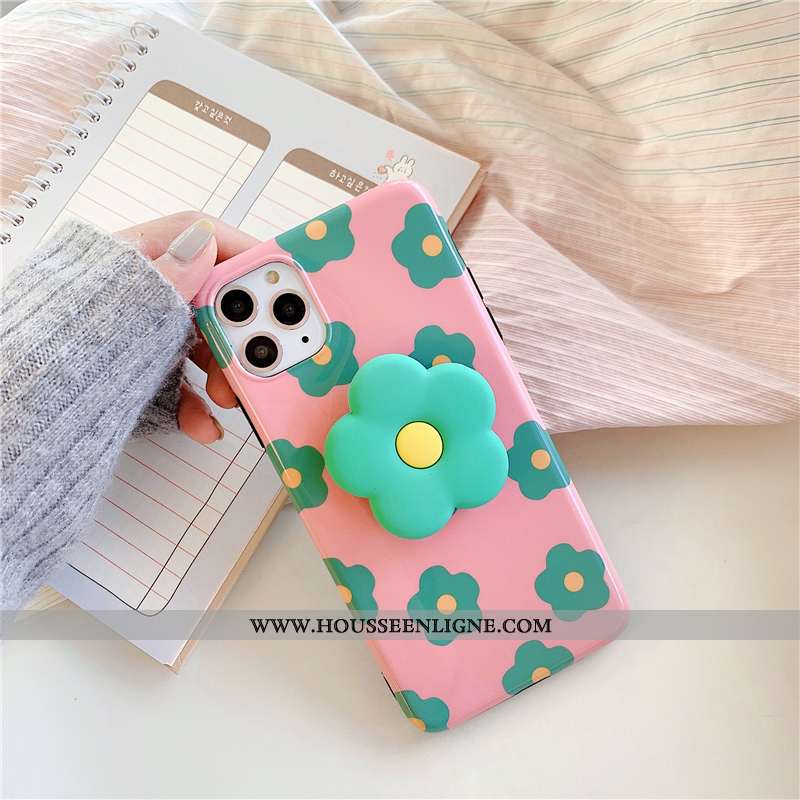 Housse iPhone 11 Pro Max Créatif Tendance Coque Vent Fleurs Silicone Étui Rose