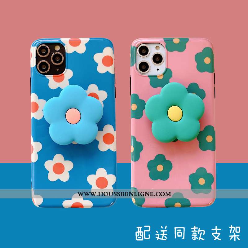 Housse iPhone 11 Pro Max Créatif Tendance Coque Vent Fleurs Silicone Étui Rose