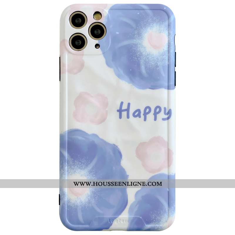 Housse iPhone 11 Pro Max Personnalité Créatif Protection Vent Bleu Étui Fleurs