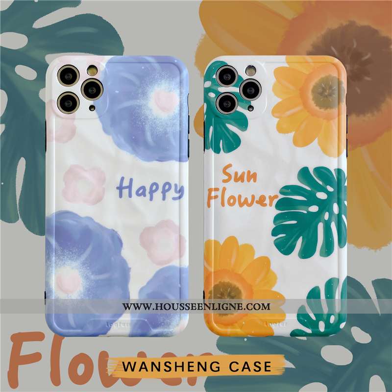 Housse iPhone 11 Pro Max Personnalité Créatif Protection Vent Bleu Étui Fleurs