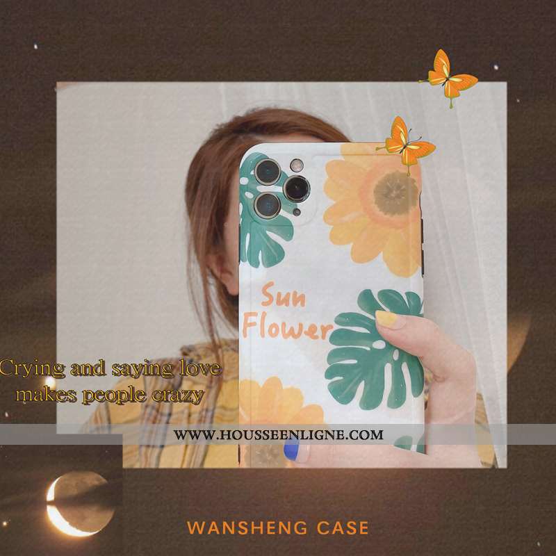 Housse iPhone 11 Pro Max Personnalité Créatif Protection Vent Bleu Étui Fleurs