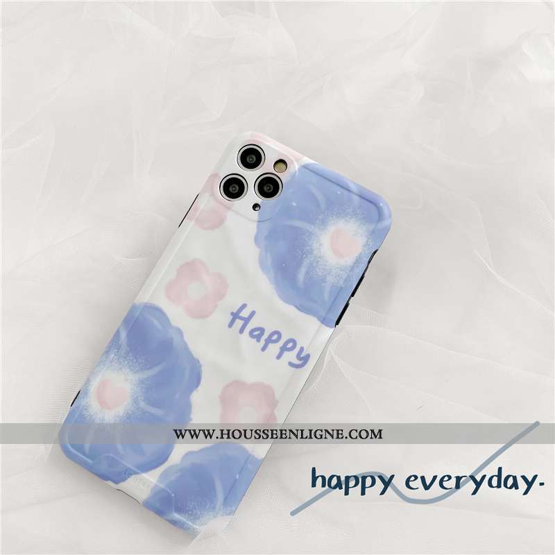 Housse iPhone 11 Pro Max Personnalité Créatif Protection Vent Bleu Étui Fleurs