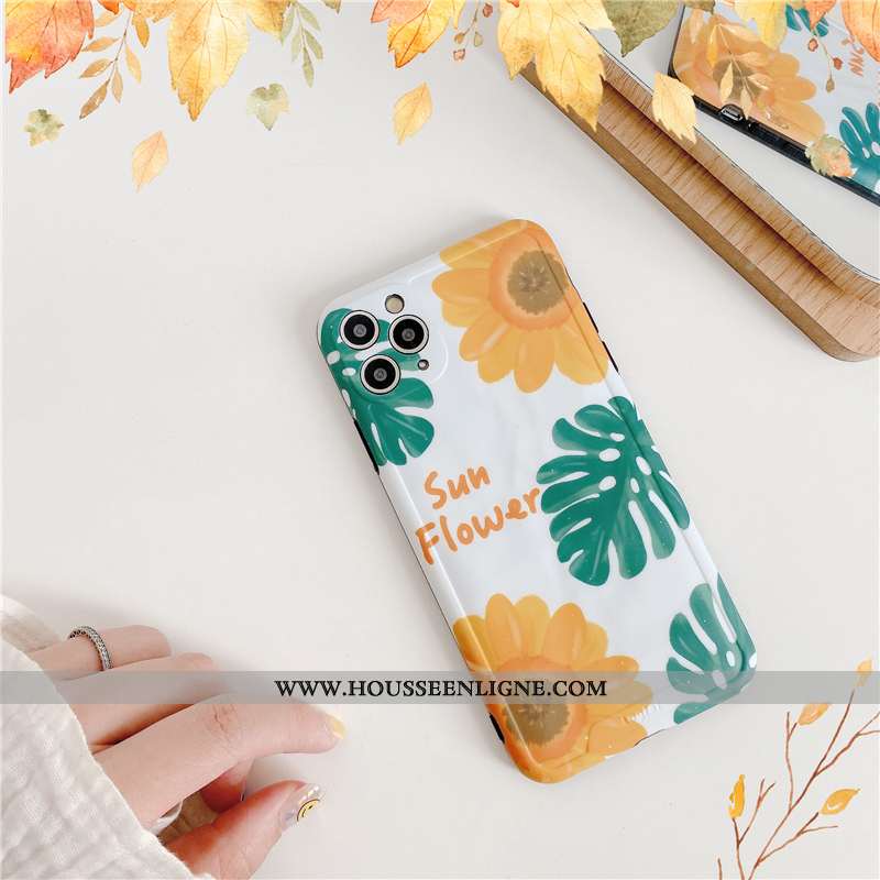 Housse iPhone 11 Pro Max Personnalité Créatif Protection Vent Bleu Étui Fleurs