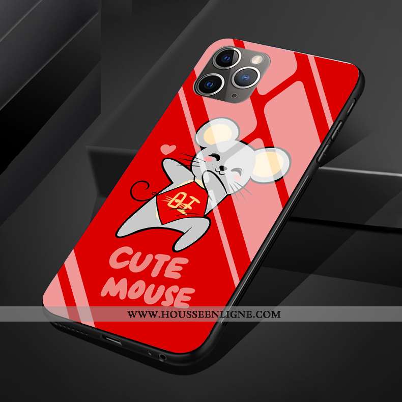 Housse iPhone 11 Pro Max Protection Verre Coque Silicone Rouge Rat Nouveau