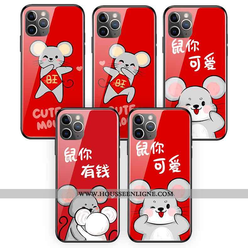 Housse iPhone 11 Pro Max Protection Verre Coque Silicone Rouge Rat Nouveau