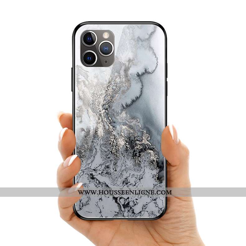 Housse iPhone 11 Pro Max Silicone Protection Téléphone Portable Noir Simple Verre Modèle Fleurie