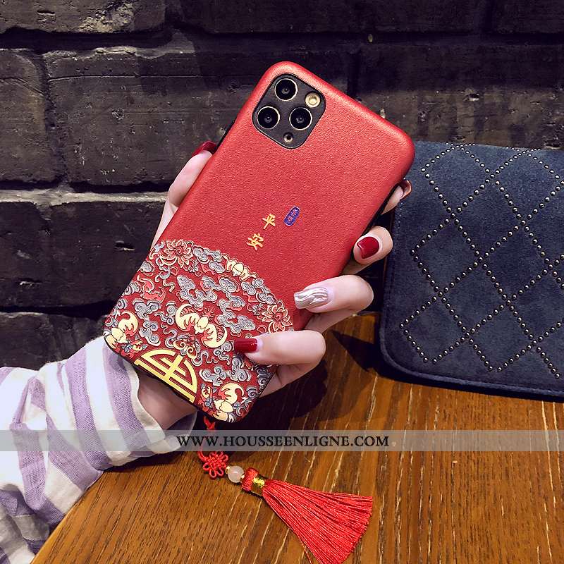 Housse iPhone 11 Pro Max Tendance Gaufrage Rouge Style Chinois Incassable Étui À Franges