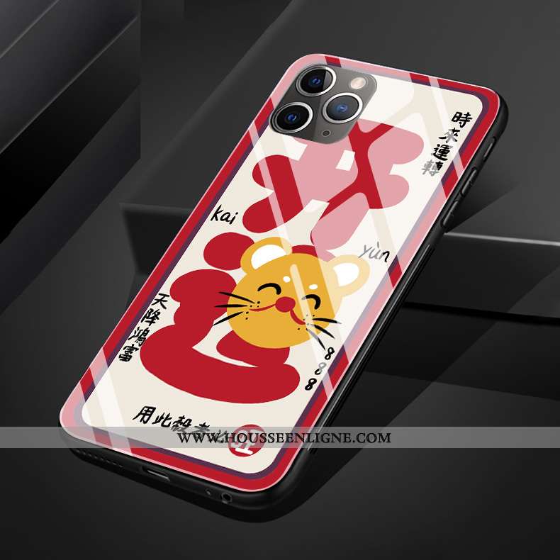 Housse iPhone 11 Pro Max Verre Créatif Rat Coque Rouge Silicone Téléphone Portable