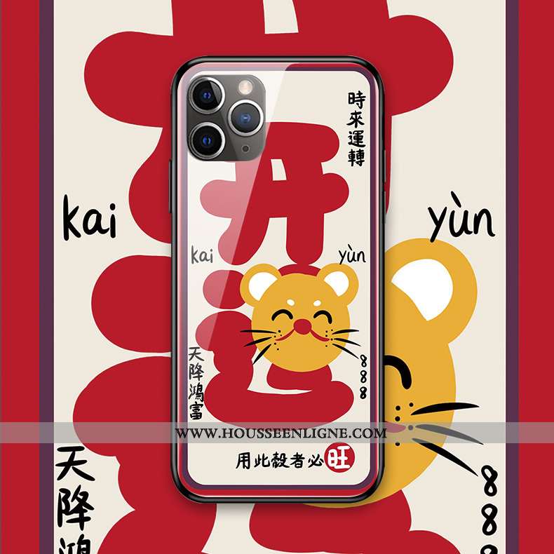 Housse iPhone 11 Pro Max Verre Créatif Rat Coque Rouge Silicone Téléphone Portable
