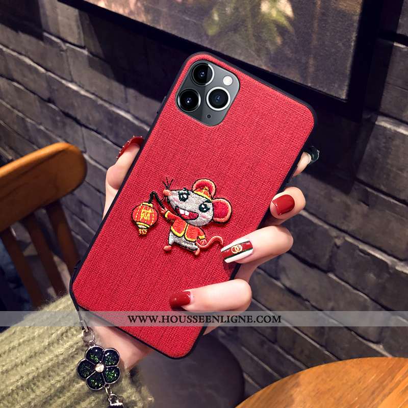 Housse iPhone 11 Pro Personnalité Créatif Téléphone Portable Rat Amoureux Broderie Incassable Rouge