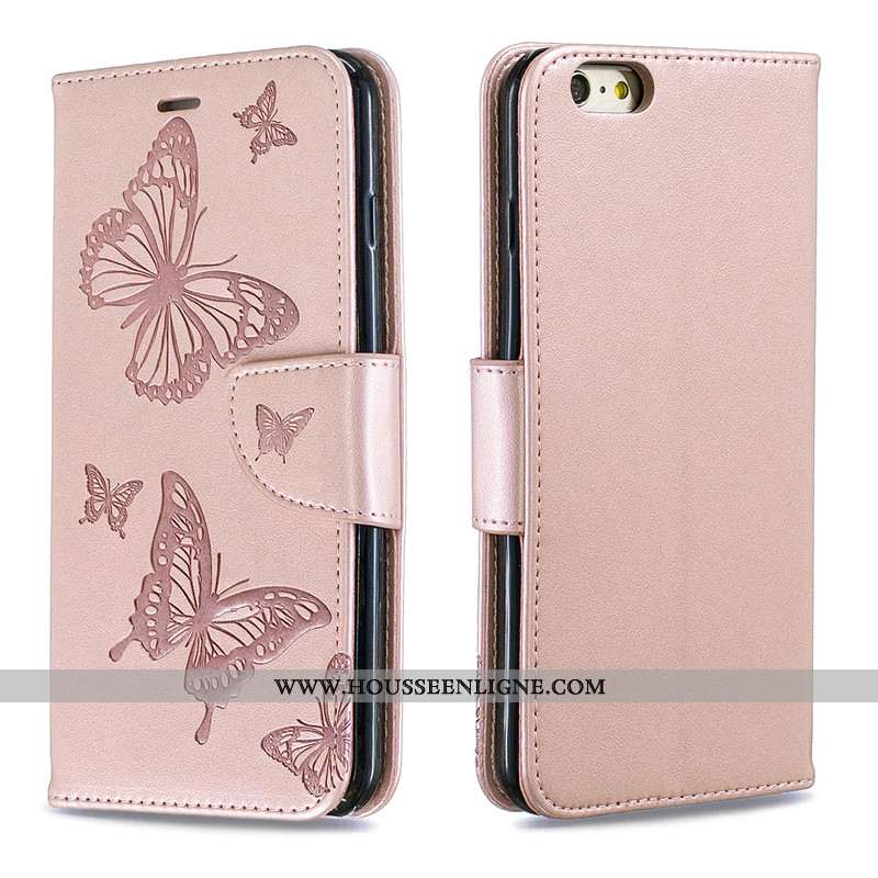 Housse iPhone 6/6s Plus Cuir Protection Étui Couleur Unie En Relief Téléphone Portable Rose