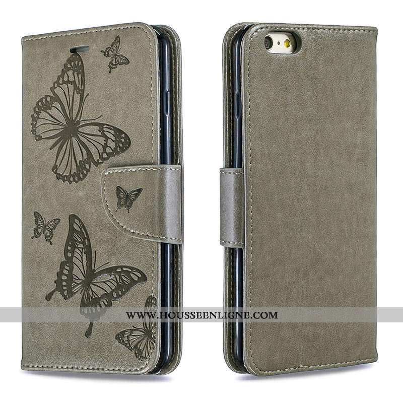 Housse iPhone 6/6s Plus Cuir Protection Étui Couleur Unie En Relief Téléphone Portable Rose