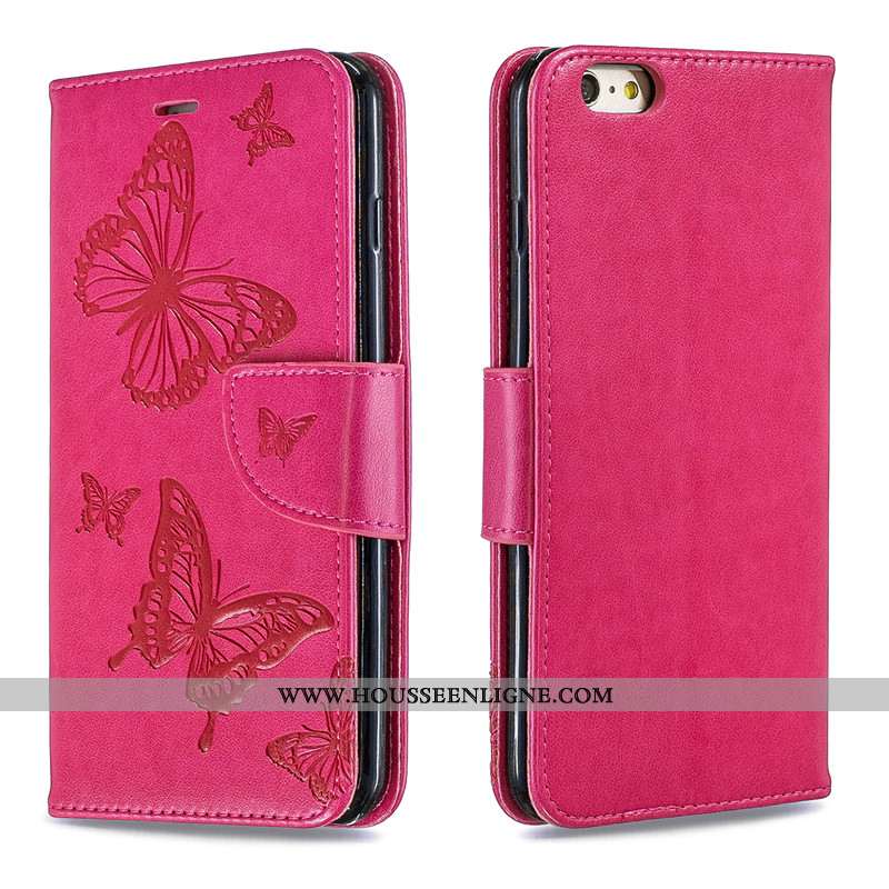Housse iPhone 6/6s Plus Cuir Protection Étui Couleur Unie En Relief Téléphone Portable Rose