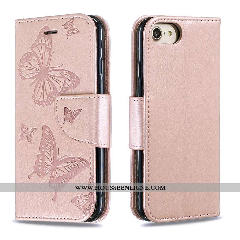 Housse iPhone 6/6s Plus Cuir Protection Étui Couleur Unie En Relief Téléphone Portable Rose