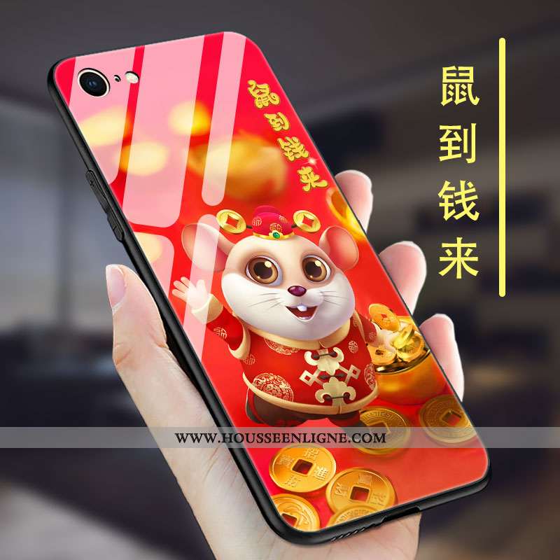 Housse iPhone 6/6s Plus Verre Délavé En Daim Miroir Téléphone Portable Étui Silicone Net Rouge Rose