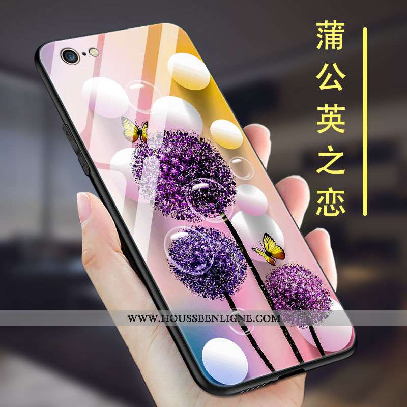 Housse iPhone 6/6s Plus Verre Délavé En Daim Miroir Téléphone Portable Étui Silicone Net Rouge Rose