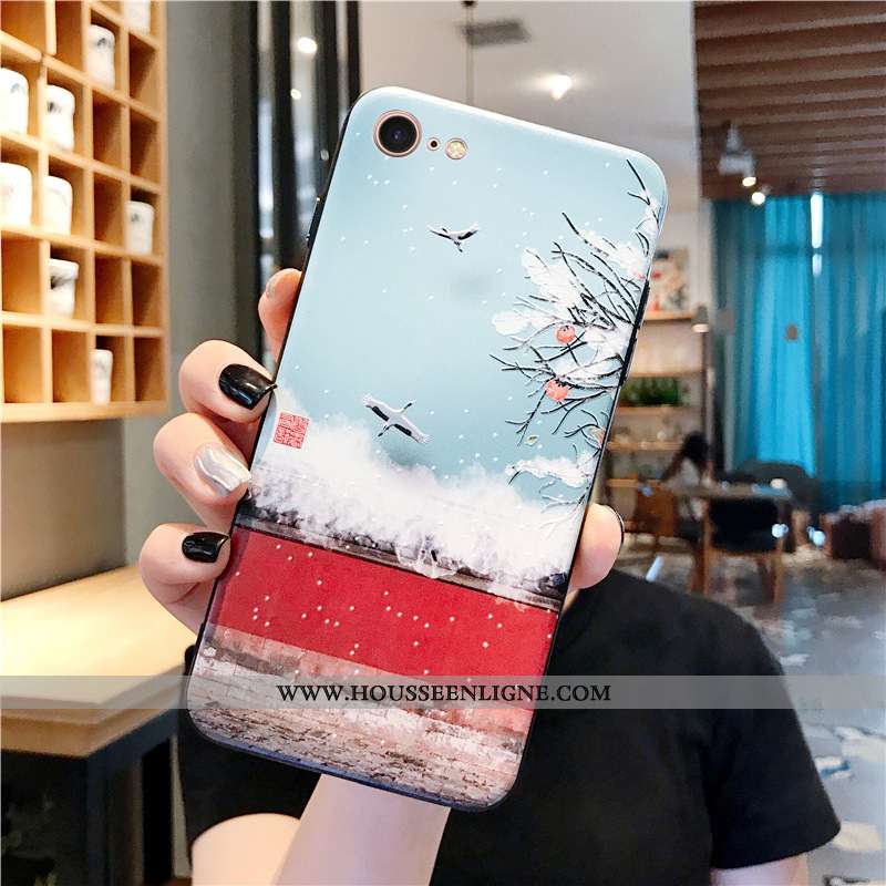 Housse iPhone 7 Créatif Gaufrage Protection Bleu Incassable Tendance Étui